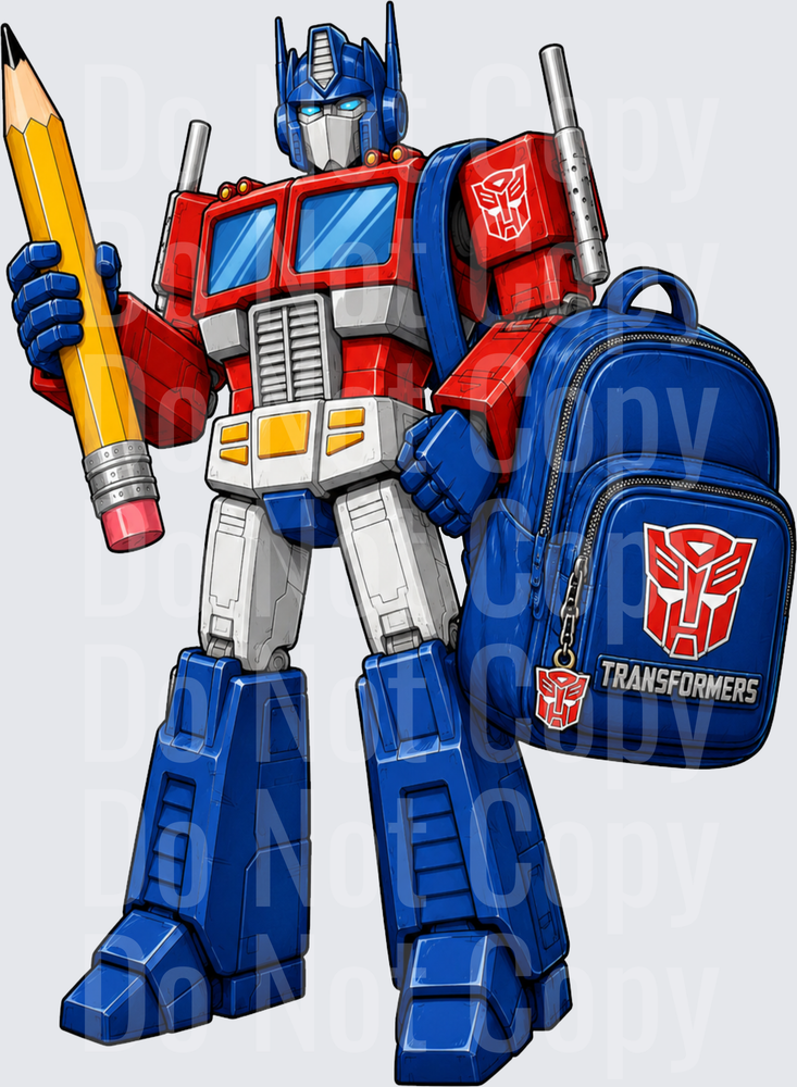 Red Blue Autobot Leader Holding Pencil With School Backpack (DTF)