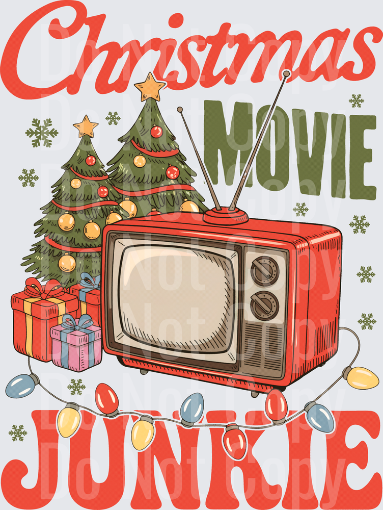 Christmas Movie Junkie Retro TV Holiday Trees (DTF)