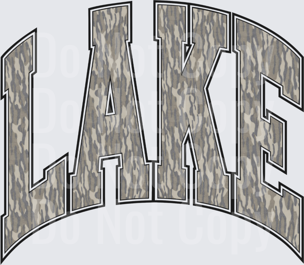 Curved Camouflage Pattern Lake Letters Design (DTF)
