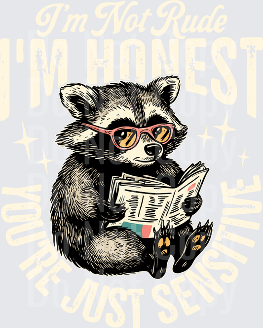 Smart Raccoon Reading Newspaper with Glasses Vintage Style (DTF)