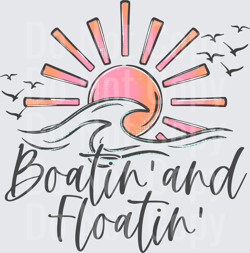 Boatin' and Floatin' Summer Sun Ocean Waves Birds Design (DTF)