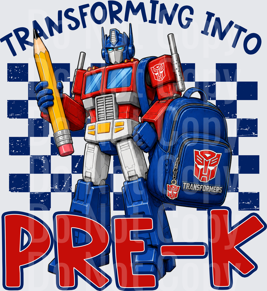 Transforming Into Pre-K Robot Back to School Checkered (DTF)