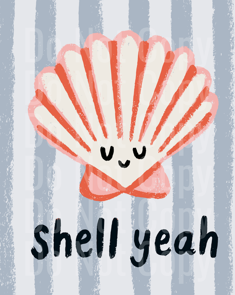 Cute Happy Scallop Shell Yeah Striped Background (DTF)