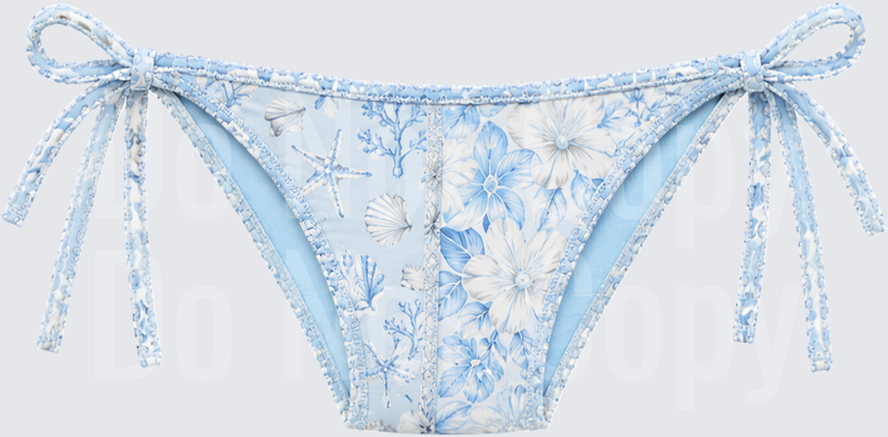 Blue Floral Bikini Bottom with Side Ties (DTF)