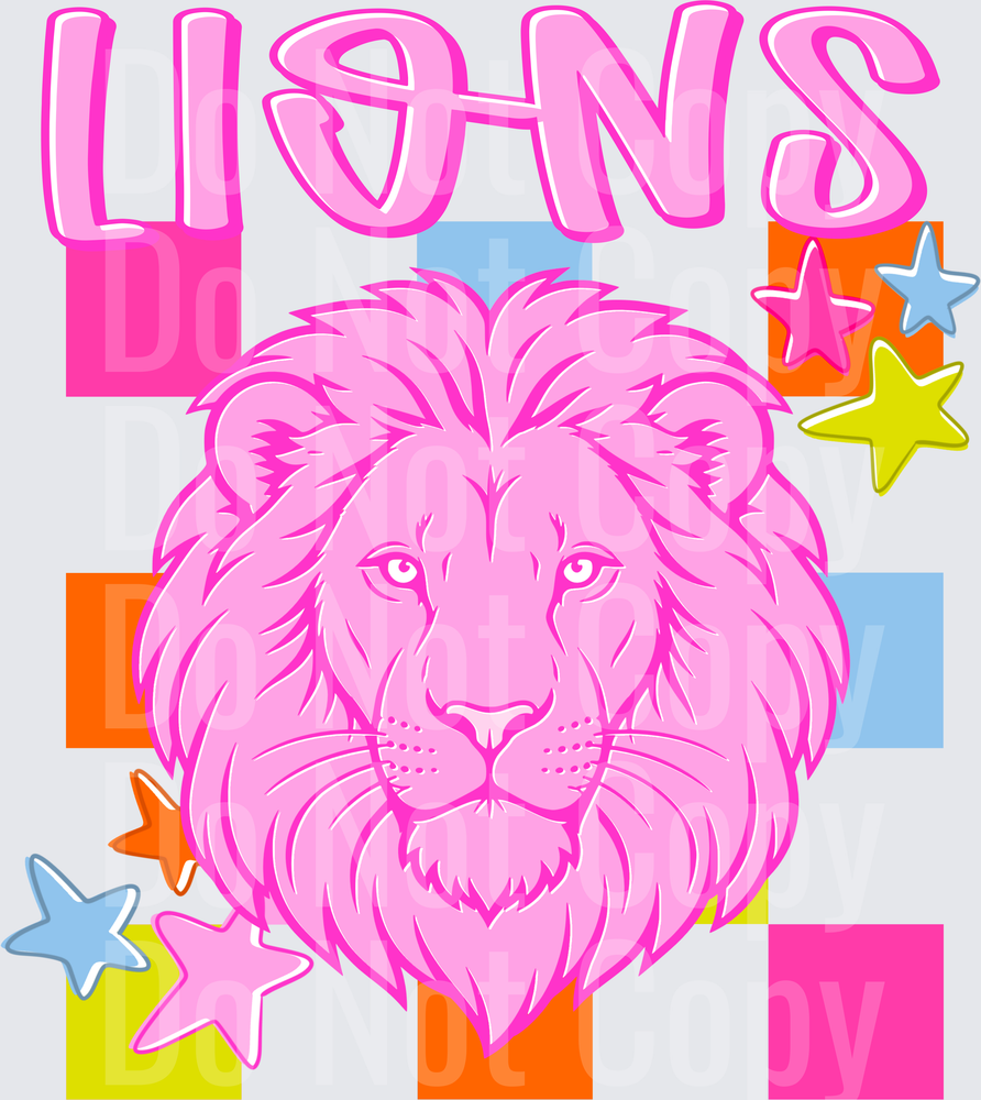 Pink Lions with Colorful Stars and Geometric Blocks (DTF)
