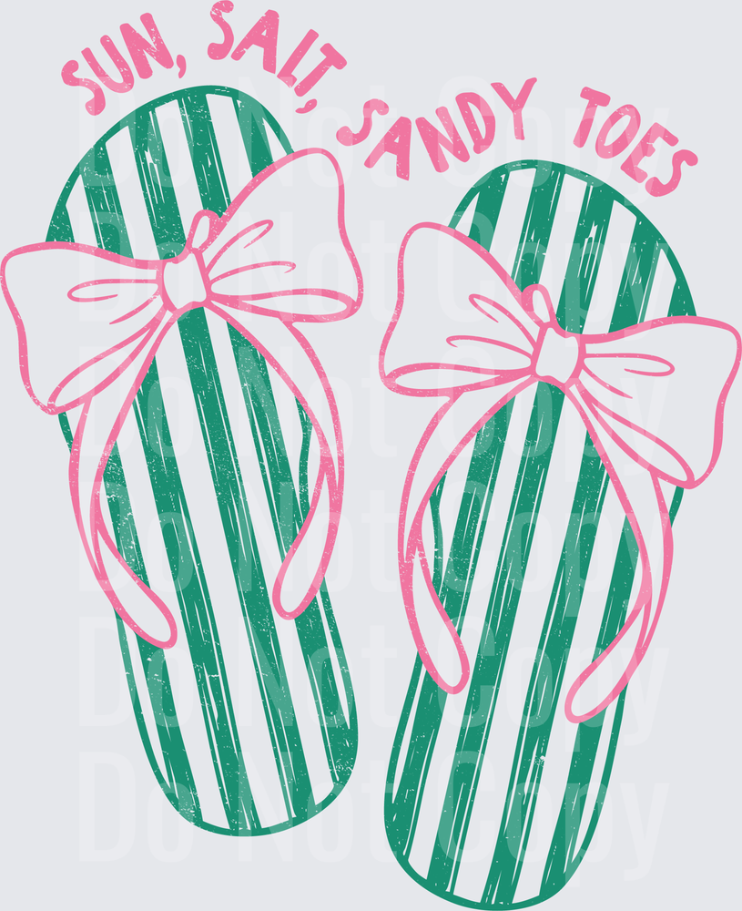 Sun Salt Sandy Toes Flip Flops with Pink Bows Beach Summer (DTF)