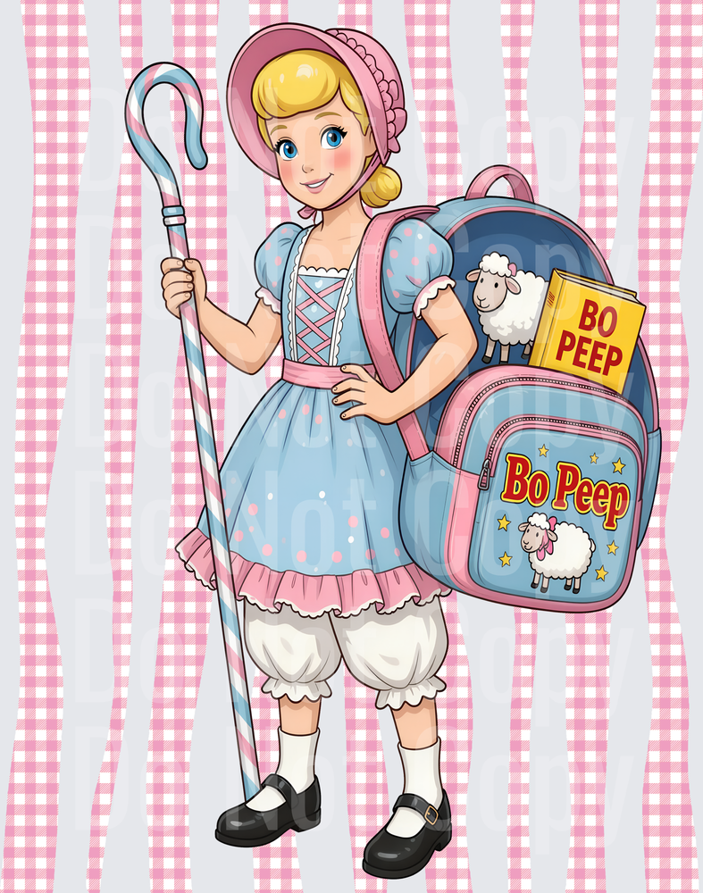 Blonde Shepherdess Girl With Crook And Sheep Backpack (DTF)