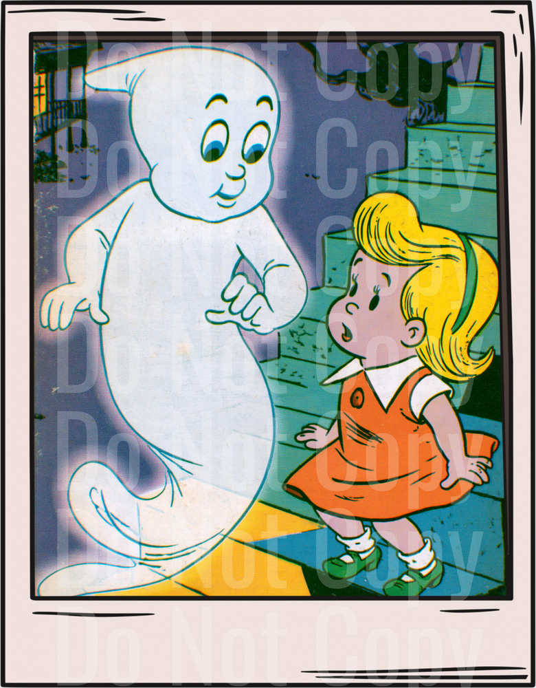Friendly Little Ghost Meeting Blonde Girl Vintage Cartoon (DTF)
