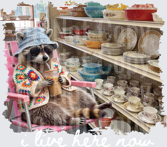 Cool Raccoon Thrift Shopping in Denim Hat and Sunglasses (DTF)
