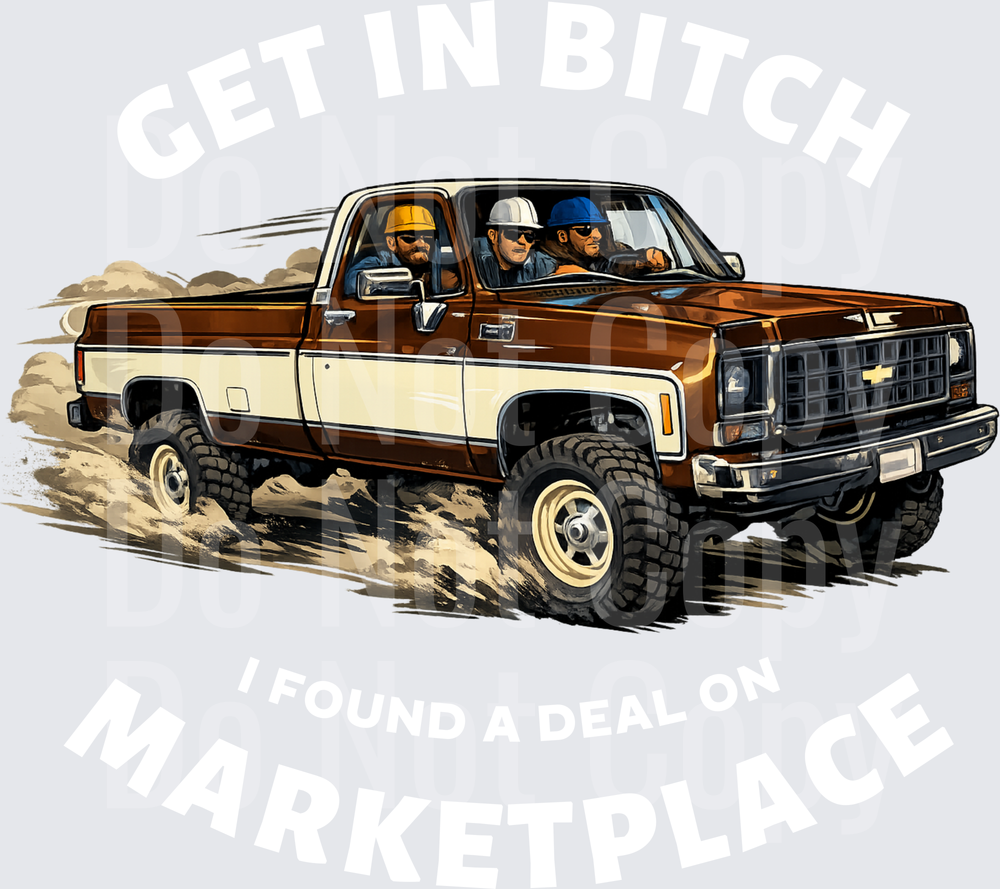 Classic Brown Pickup Truck with Three Workers Off-Road Adventure (DTF)