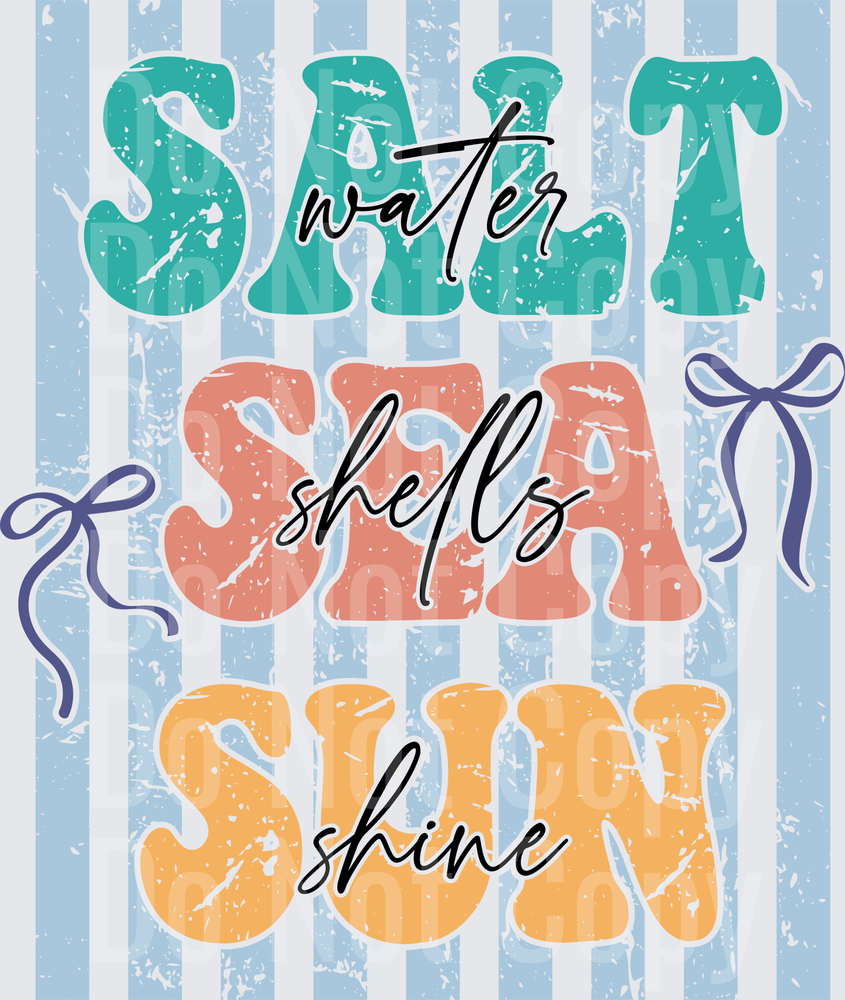 Salt Water Shells Shine Beach Typography with Nautical Rope Bows (DTF)