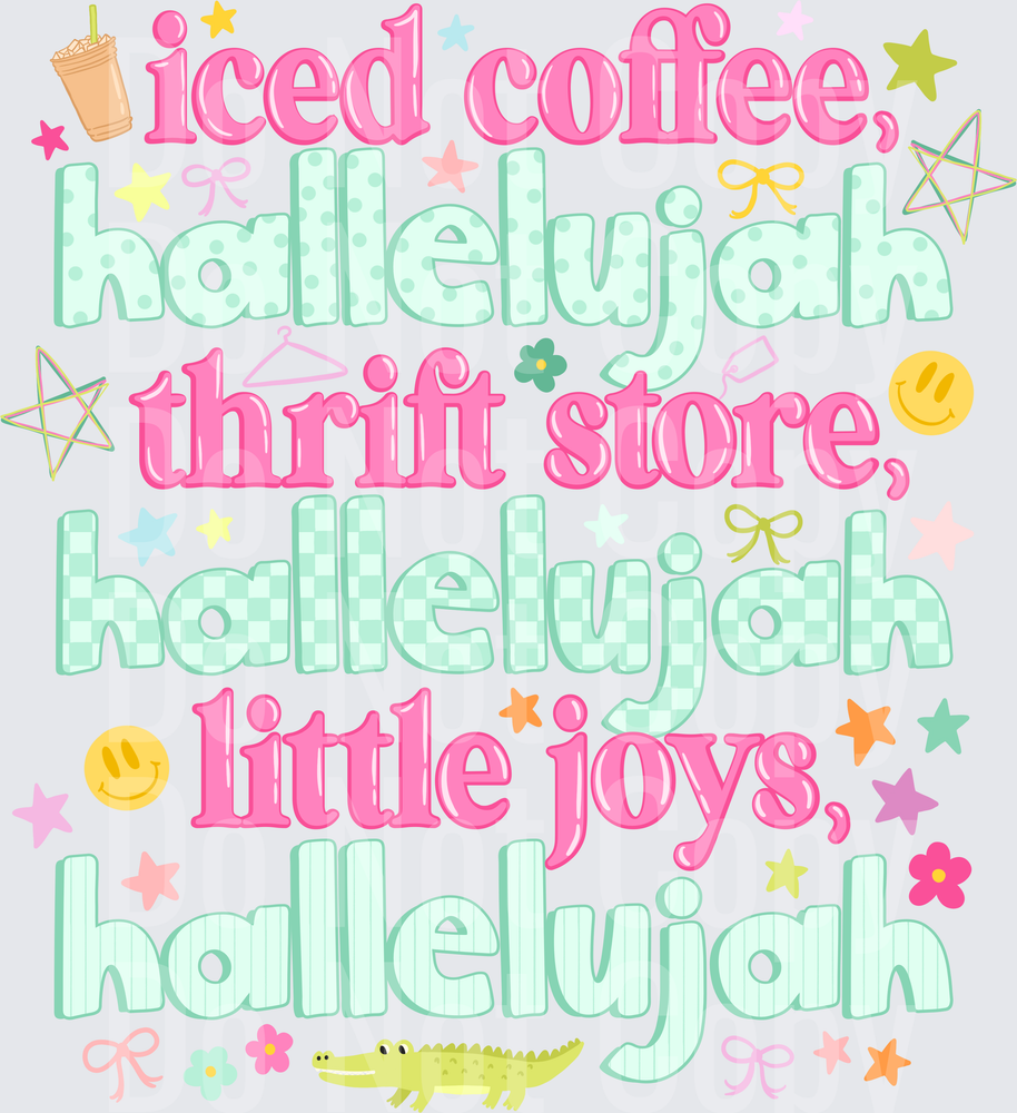 Iced Coffee Hallelujah Thrift Store Little Joys Typography with Stars and Alligator (DTF)