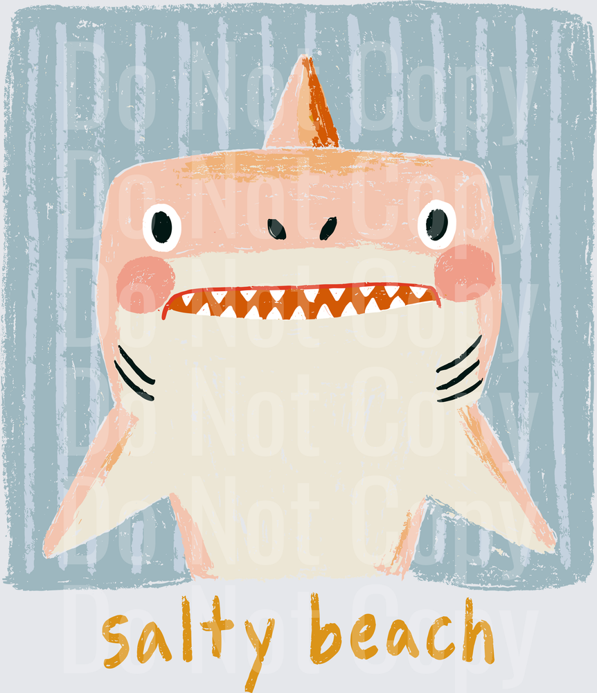 Cute Chubby Cartoon Shark with Rosy Cheeks Salty Beach (DTF)