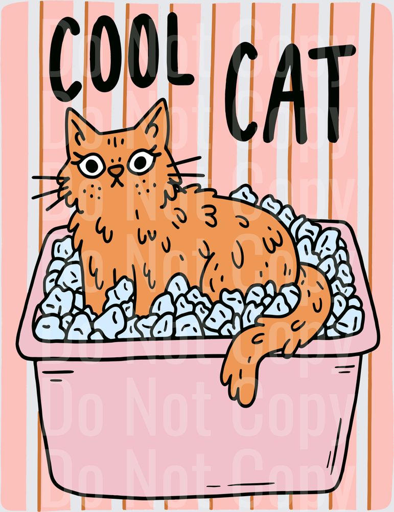 Cool Cat Orange Tabby Chilling in Ice Bath Litter Box (DTF)
