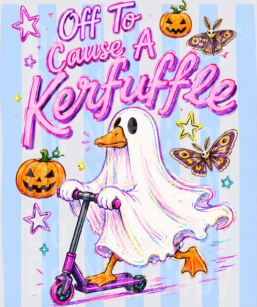 Off To Cause A Kerfuffle Ghost Duck On Scooter Halloween (DTF)