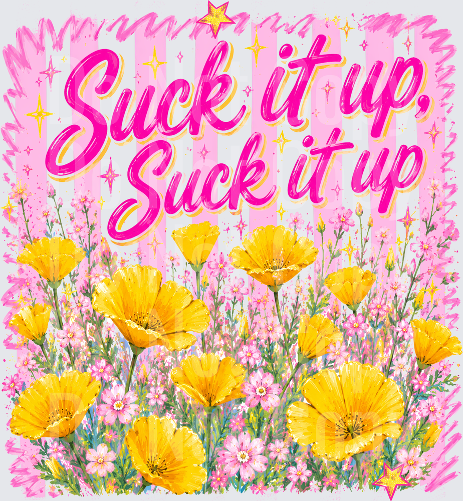 Suck It Up Yellow Wildflowers Pink Stripe Floral (DTF)