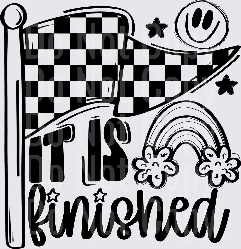 It Is Finished Checkered Flag Rainbow Smiley (DTF)