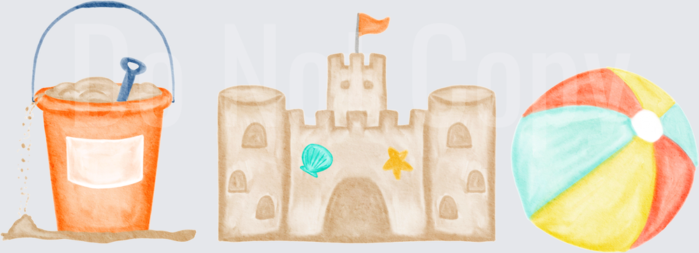 Watercolor Beach Day Sand Bucket Castle and Ball Set (DTF)