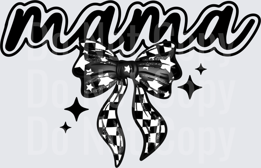 mama checkered bow black