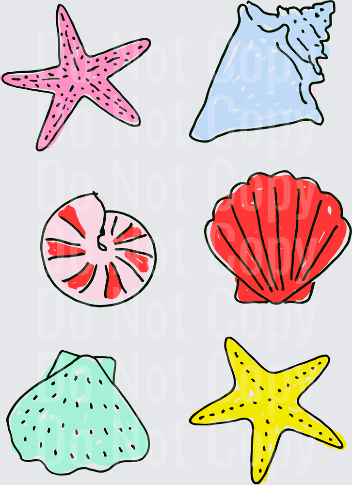 Colorful Seashells and Starfish Beach Set (DTF)