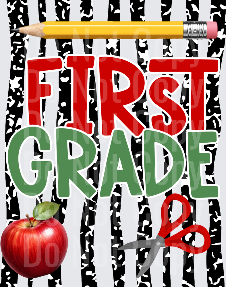 First Grade Bold Text Apple Pencil Scissors School (DTF)