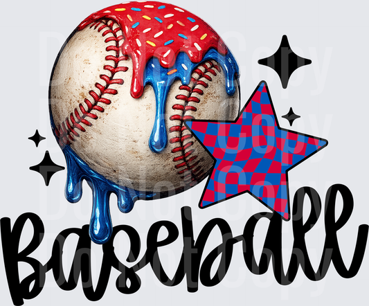 Baseball with Red White Blue Dripping Icing and Checkered Star