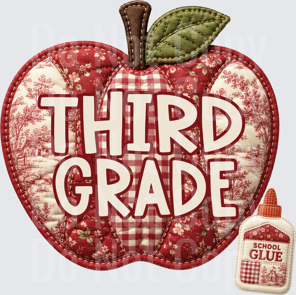 Quilted Patchwork Apple Third Grade School Glue (DTF)