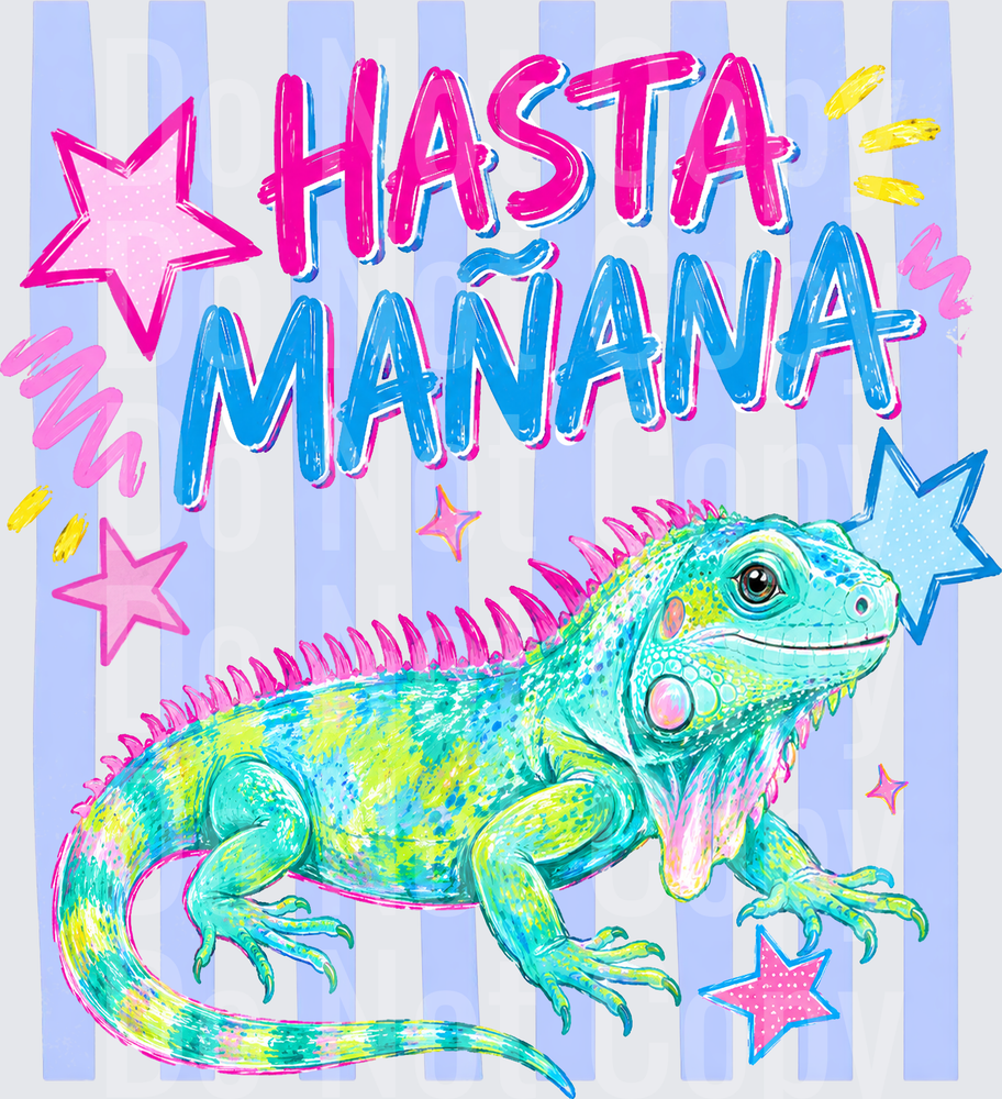 Hasta Mañana Colorful Iguana with Stars and Stripes (DTF)