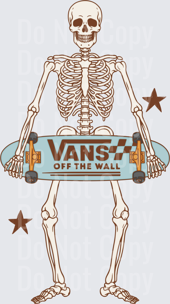 Skeleton Holding Skateboard with Stars Skate Brand Logo (DTF)
