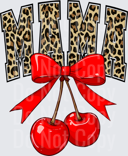 Leopard Print MIMI with Red Bow and Cherries - DTF