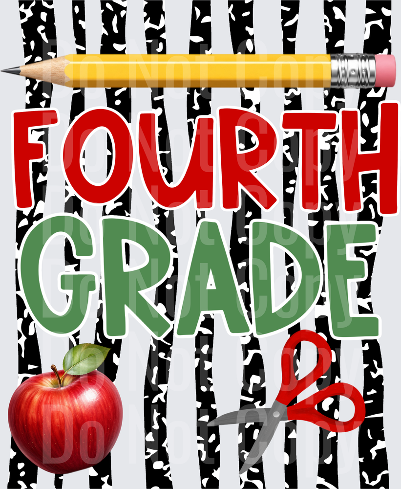 Fourth Grade School Supply Black White Stripe (DTF)