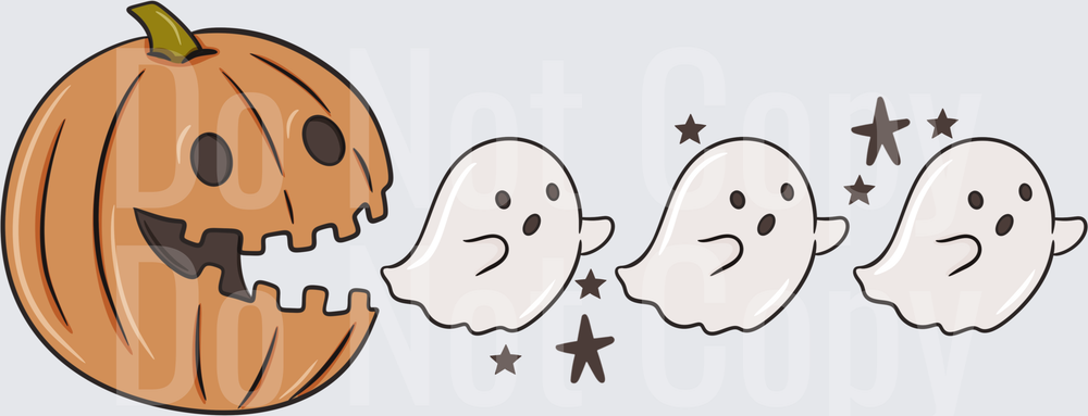Cute Jack-O-Lantern Chasing Three Little Ghosts with Stars (DTF)