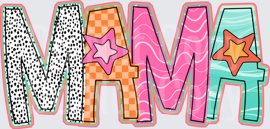MAMA Letters with Colorful Patterns and Stars - DTF