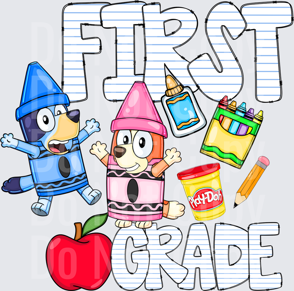 Bluey and Bingo Crayon Costume First Grade School Supply (DTF)