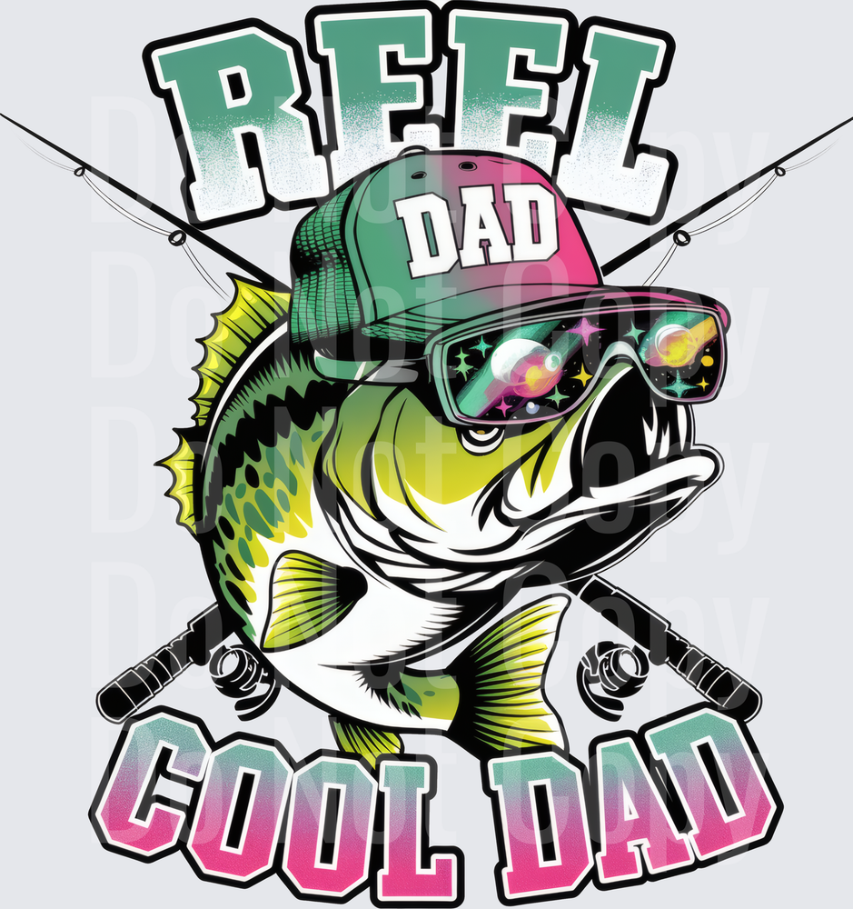 Reel Dad Cool Dad Bass Fish with Sunglasses and Fishing Rods (DTF)