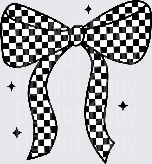 Black and White Checkered Bow with Sparkle Stars - DTF