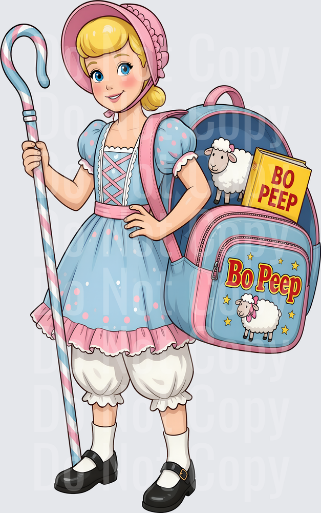 Little Shepherdess Girl with Crook and Sheep Backpack (DTF)