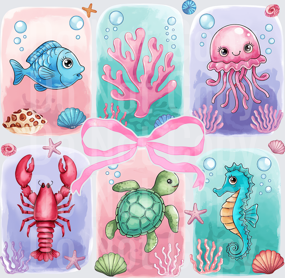 Cute Ocean Friends Underwater Adventure Collection with Pink Bow (DTF)
