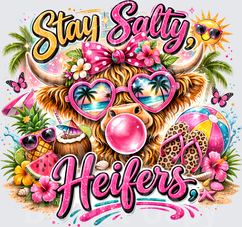 Stay Salty Heifers Highland Cow Summer Beach Tropical Design (DTF)