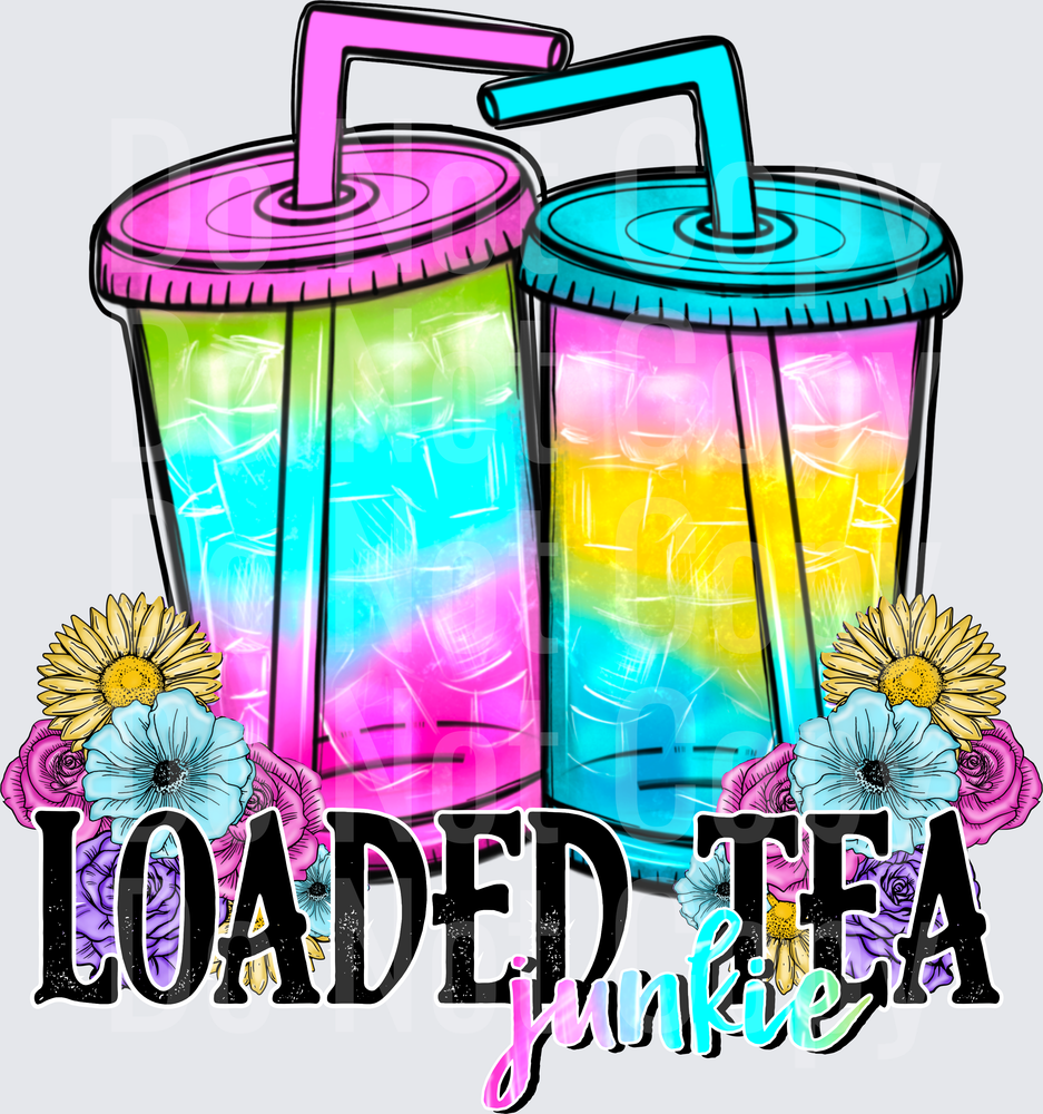 Loaded Tea Junkie Rainbow Iced Drinks with Floral Design (DTF)