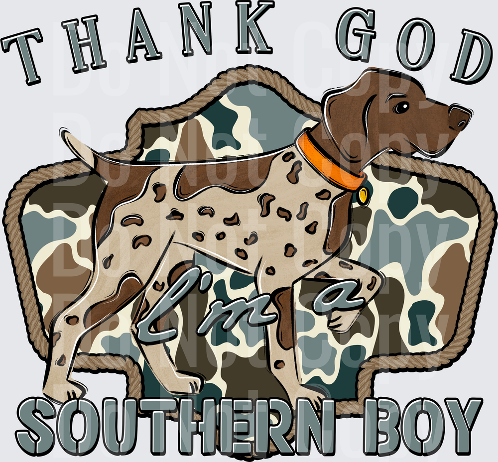 Thank God I'm a Southern Boy Camo Hunting Dog Design (DTF)