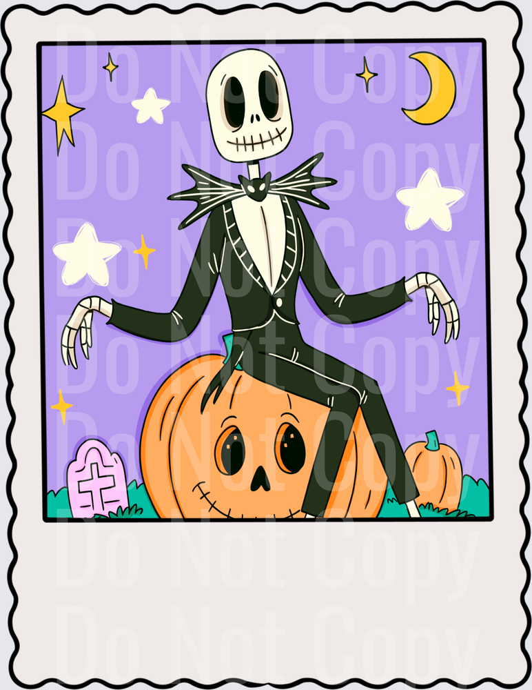 Skeleton King Sitting on Jack-o-Lantern Halloween (DTF)