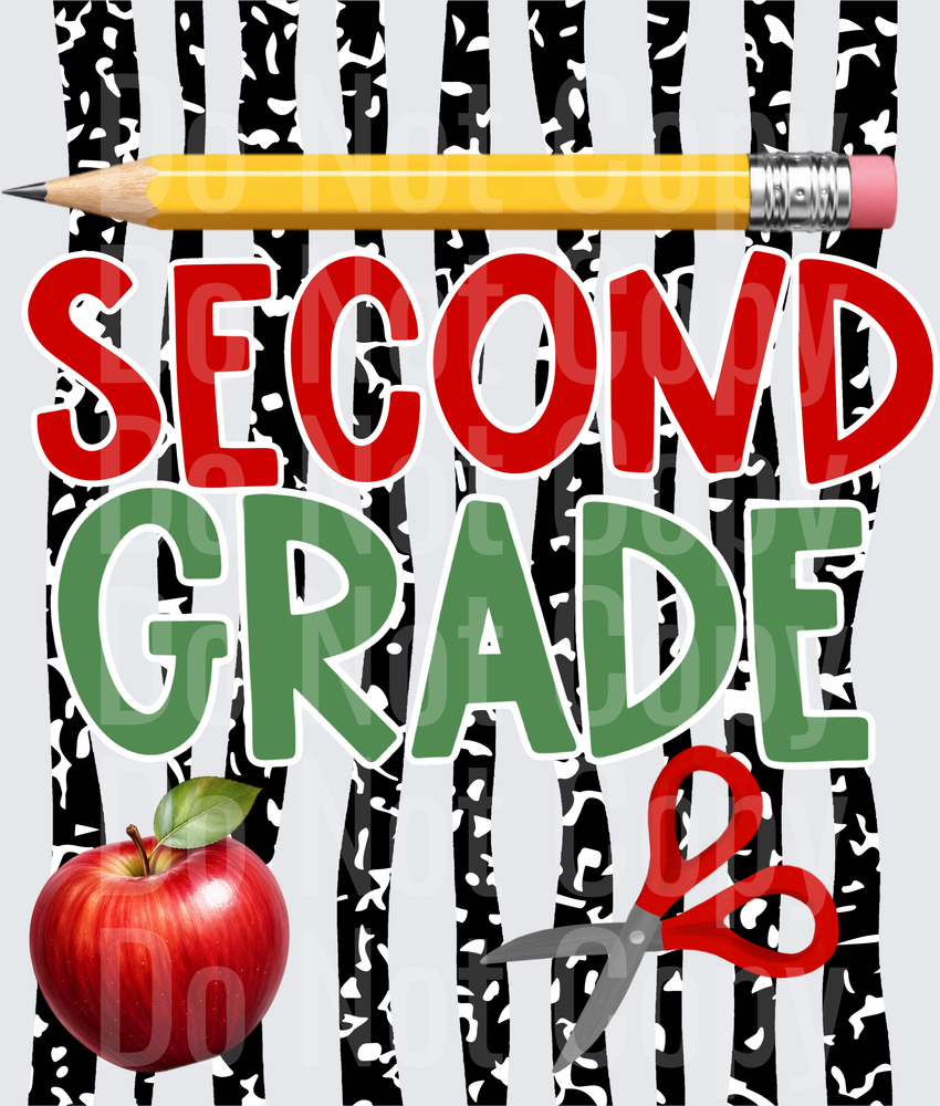 Second Grade School Supplies Black White Stripe (DTF)