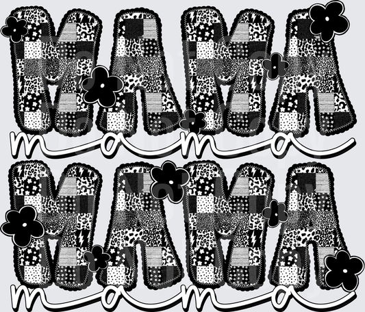 Patchwork Leopard Print MAMA Black and White Flowers - DTF