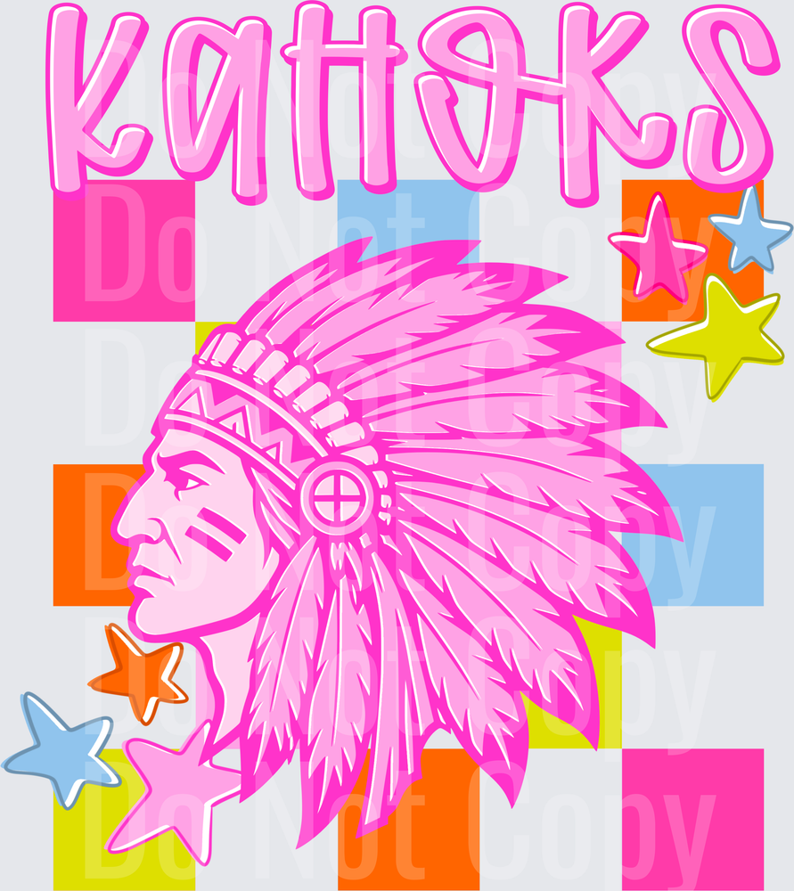 Pink Kahoks with Colorful Stars and Geometric Blocks (DTF)