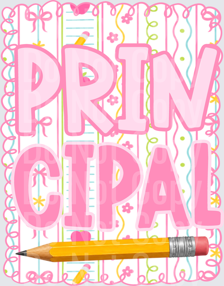 Principal Bold Pink Bubble Letters School Pencil Design (DTF)