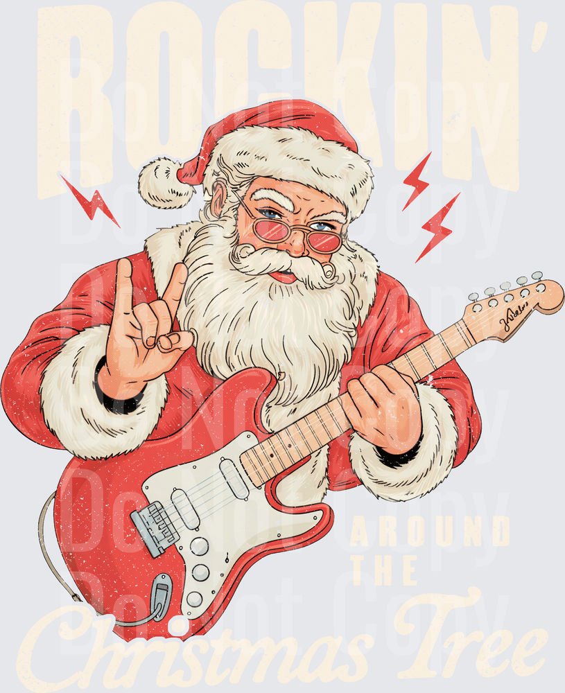 Rockin' Around The Christmas Tree Santa Guitar DTF (DTF)