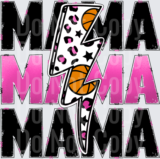 Basketball Lightning Bolt Mama Distressed Letters Pink Black - DTF