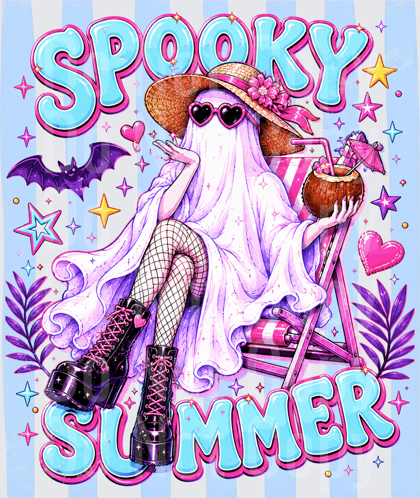 Spooky Summer Ghost Girl Beach Chair Coconut Drink (DTF)