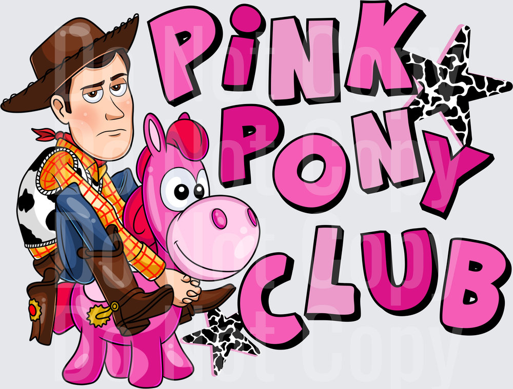 Grumpy Cowboy Riding Pink Pony Club Star Design (DTF)